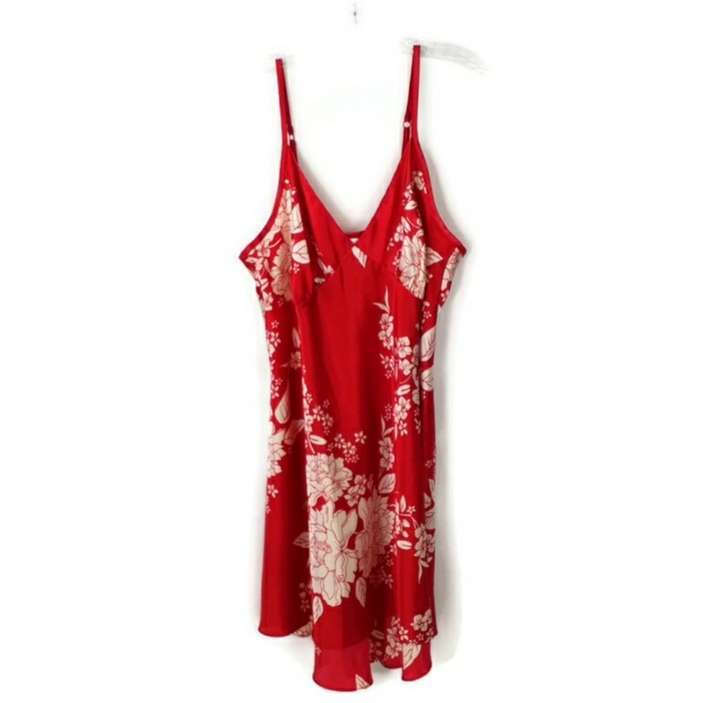 Cacique Red Ivory Floral Chemise Hi-Low A-Line Night Gown Womens 18-20
